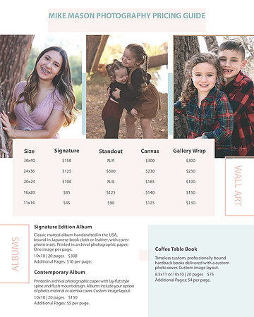 Mike Mason Photography PriceList Pg 1